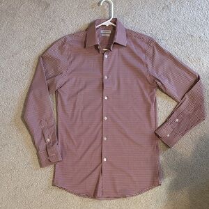 J.M. Haggar Men's Red and White Checkered Button Down Shirt